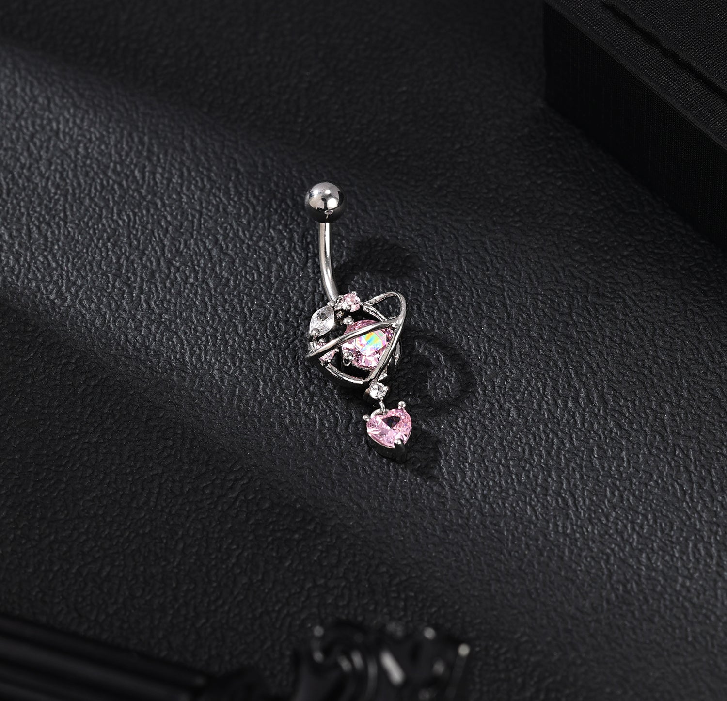 14G Heart Dangle Belly Navel Rings Pink Zircon Belly Button Rings