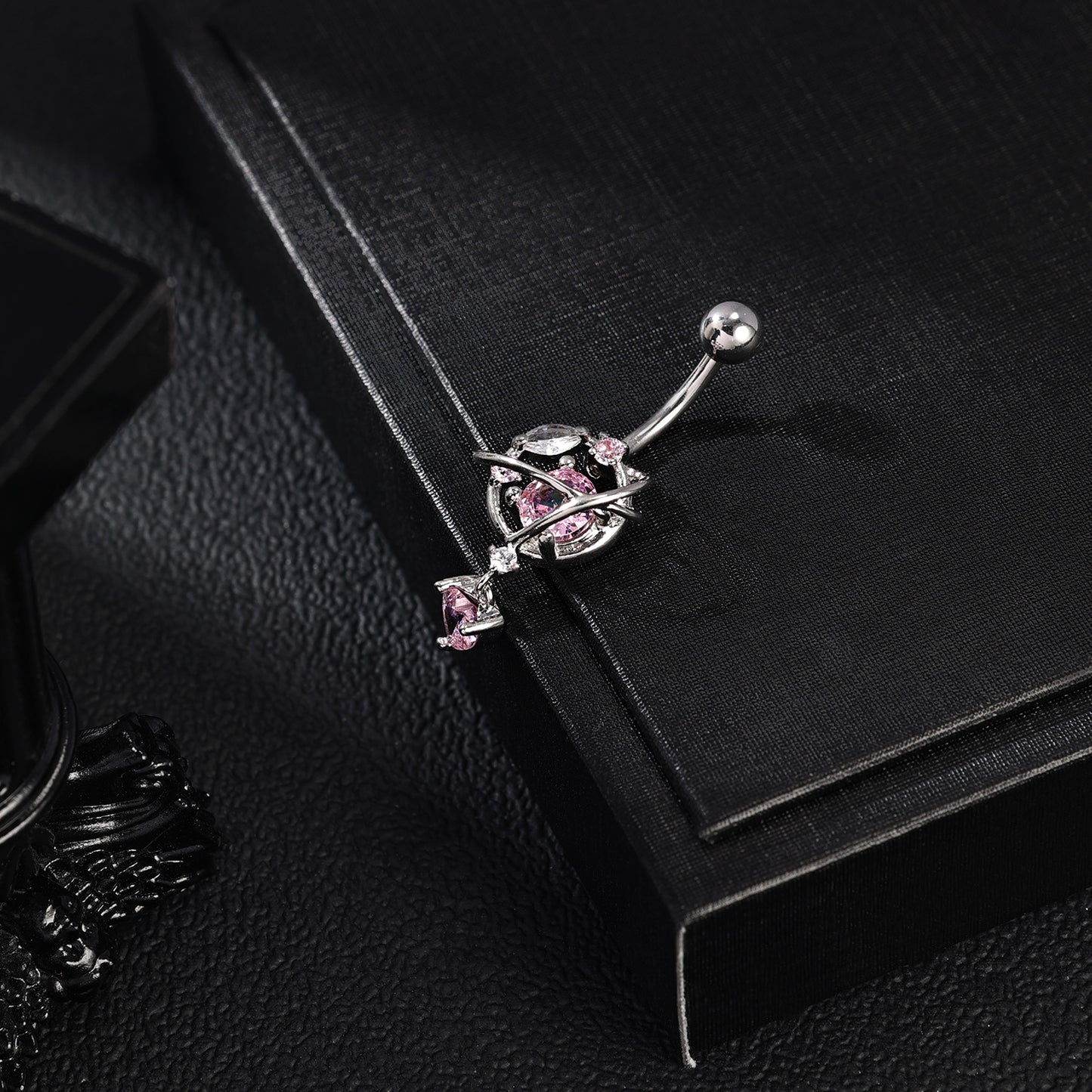 14G Heart Dangle Belly Navel Rings Pink Zircon Belly Button Rings