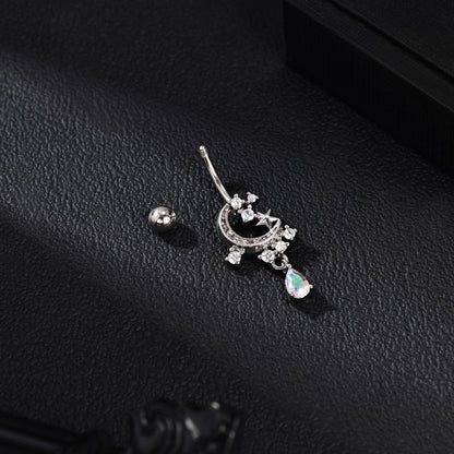 14G Moon Star Belly Navel Rings Zircon Dangle Belly Button Rings