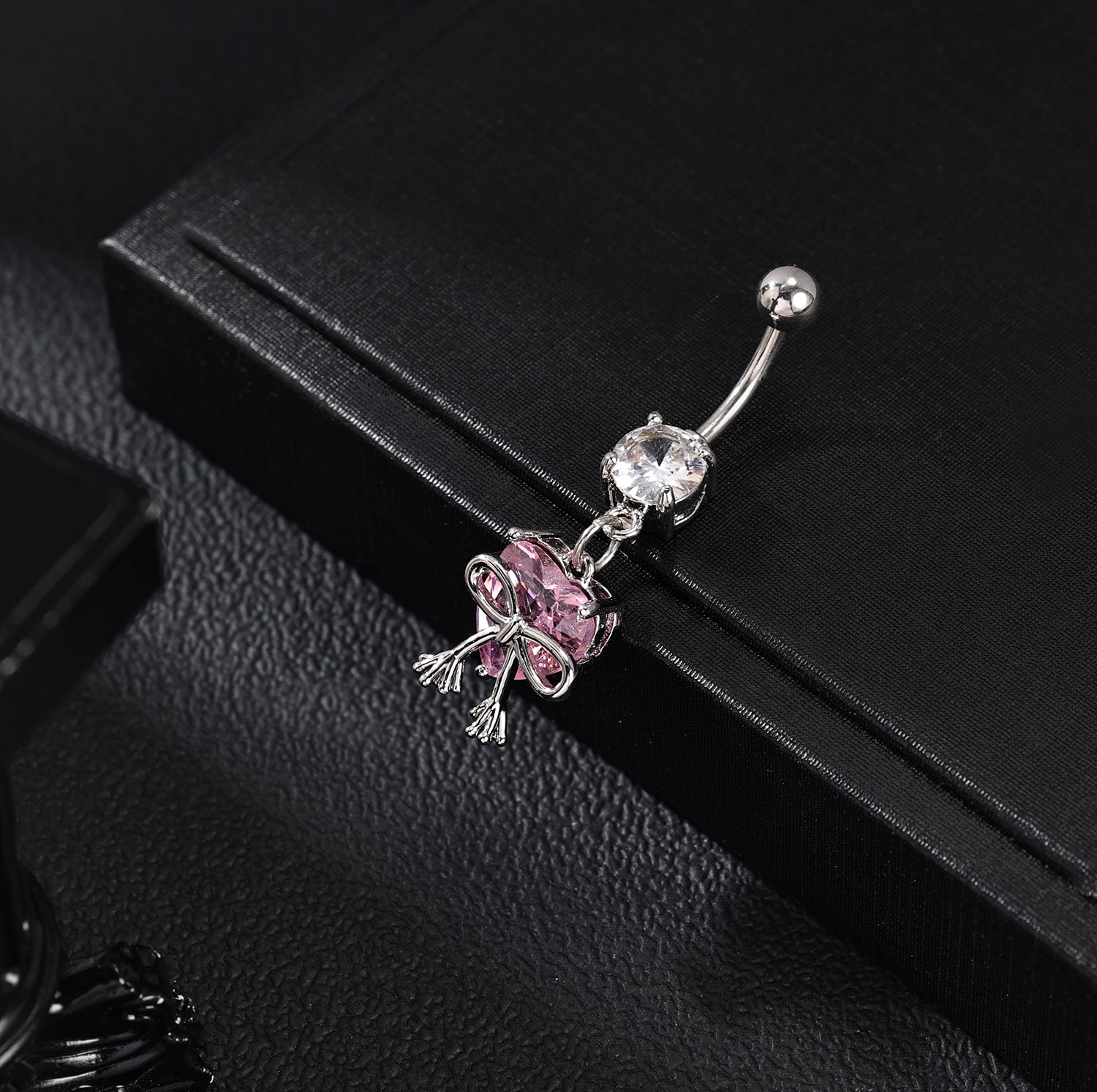 14G Bowknot Belly Navel Rings Pink Zircon Belly Button Rings