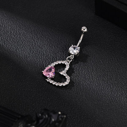 14G Heart Dangle Belly Navel Rings Bling Zircon Belly Button Rings