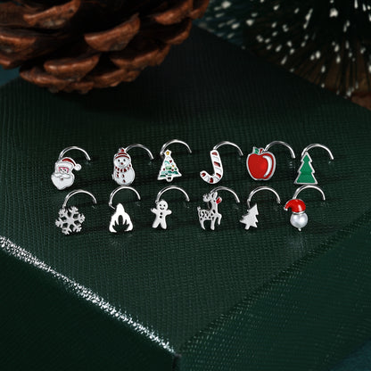 20g Christmas Corkscrew Nose Rings Studs Jesus Stainless Steel Nose Stud Piercing