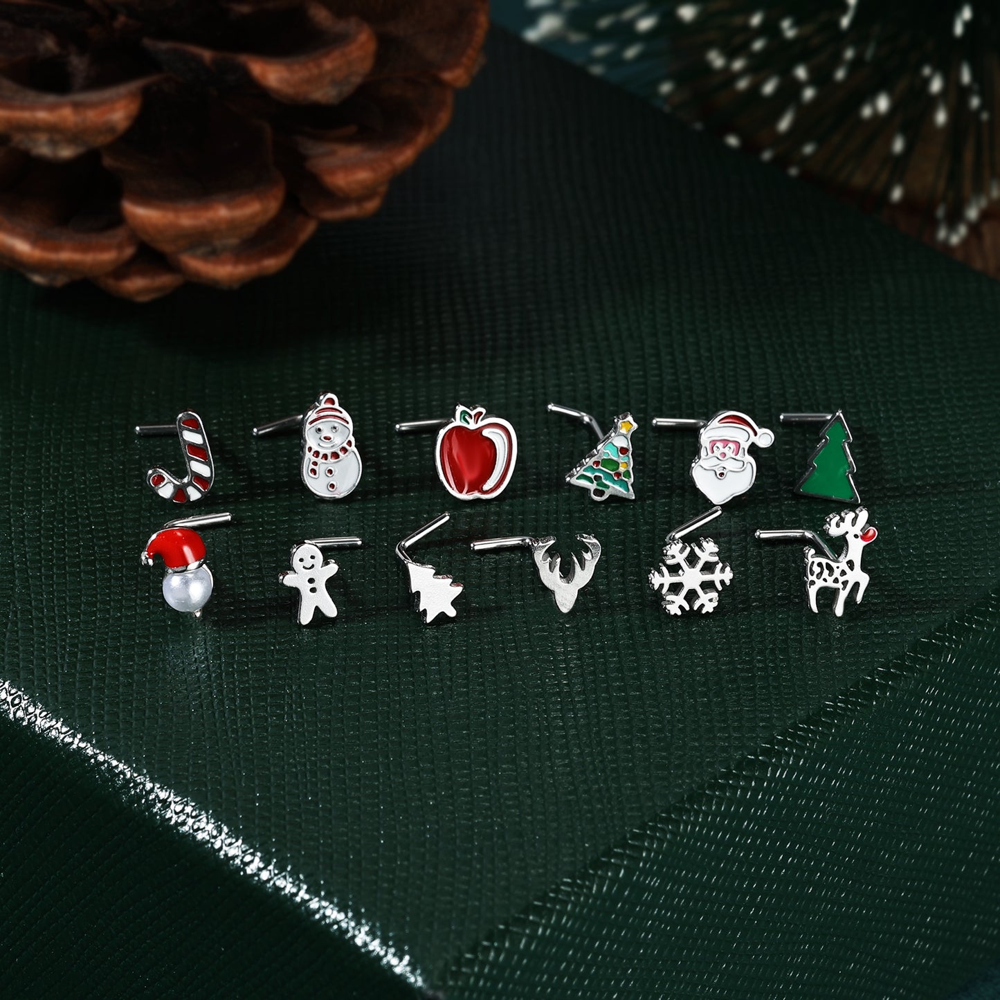 20g Santa Hat Nose Rings Studs L-shaped Christmas Stainless Steel Nose Stud Piercing