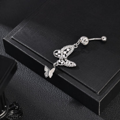 14G Butterfly Dangle Belly Navel Rings Bling Zircon Belly Button Rings