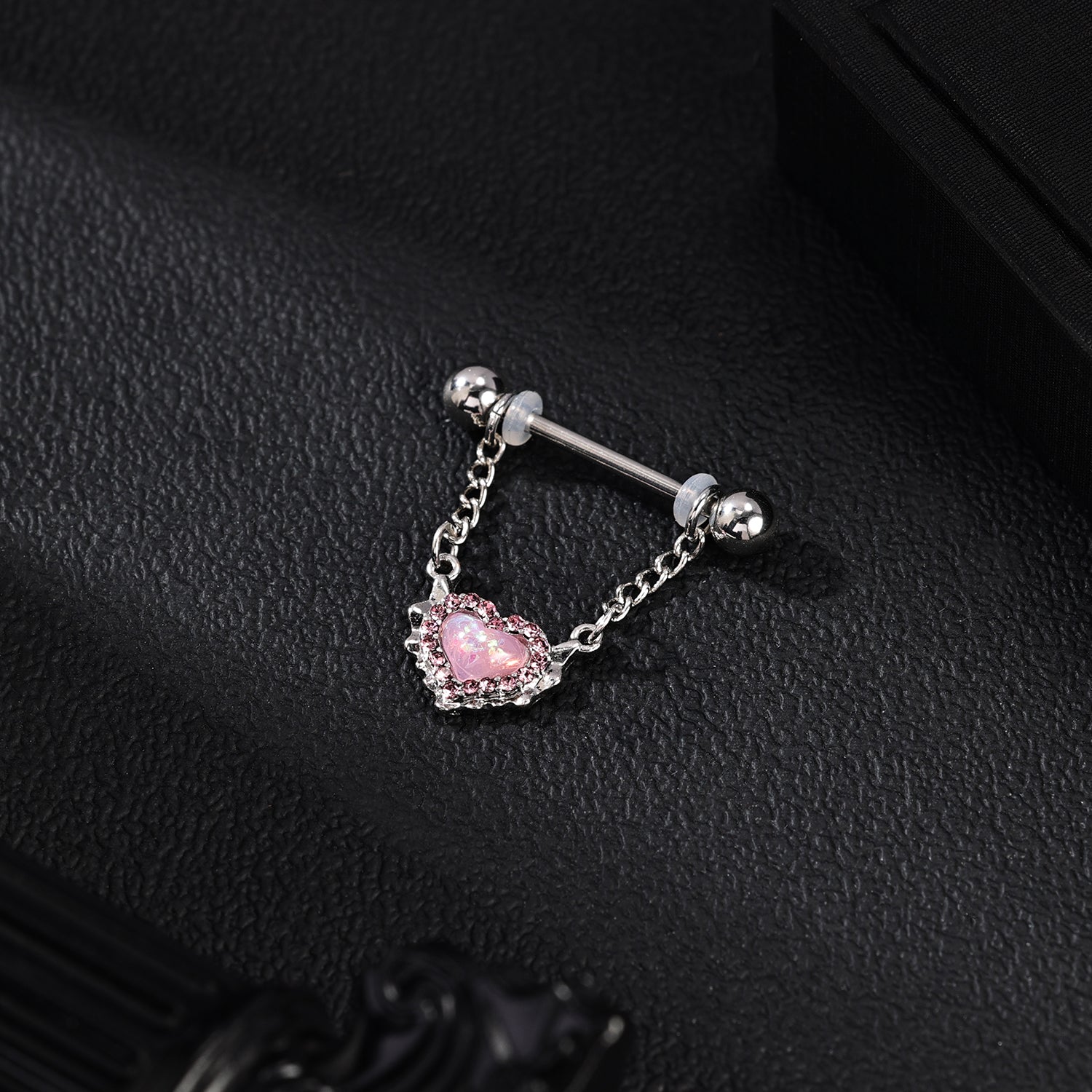 2Pcs 14G Heart Dangle Nipple Rings Pink Opal Nipple Piercing Barbell Jewelry