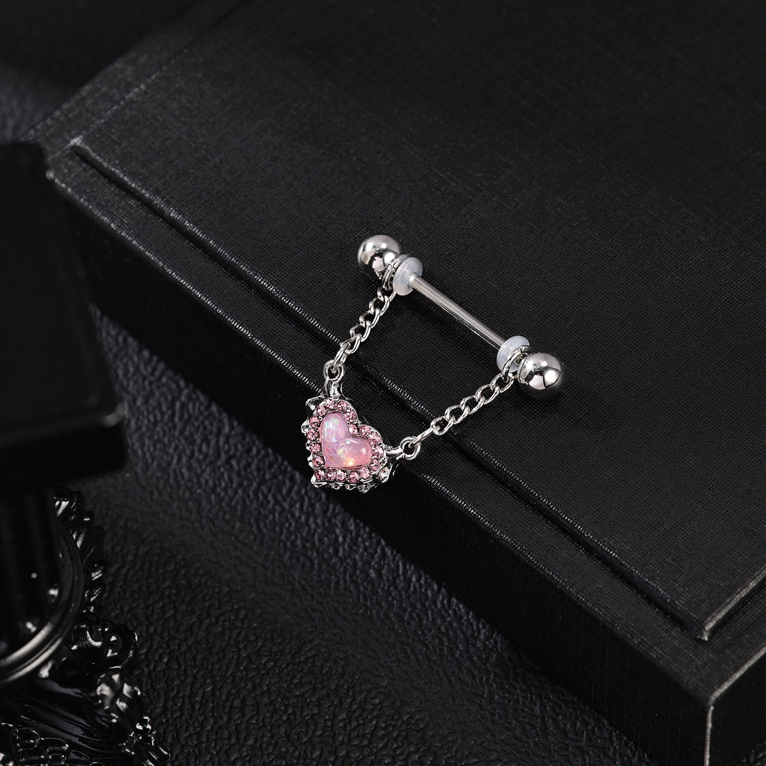 2Pcs 14G Heart Dangle Nipple Rings Pink Opal Nipple Piercing Barbell Jewelry
