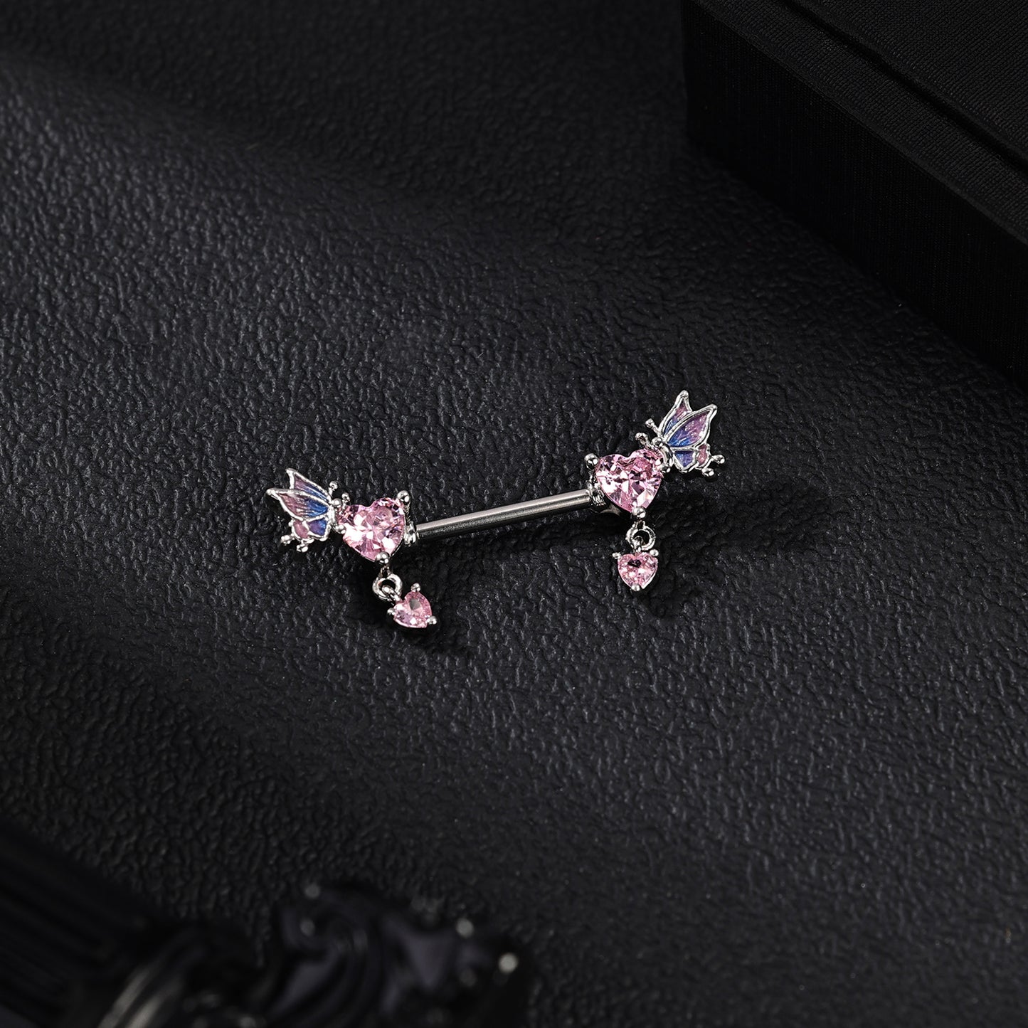 2Pcs 14G Heart Dangle Nipple Rings Pink Zircon Nipple Piercing Barbell Jewelry