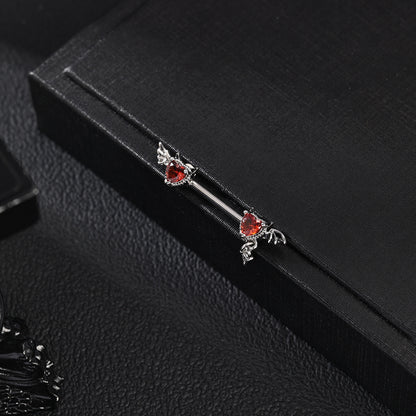 2Pcs 14G Devil Wings Nipple Rings Red Zircon Nipple Piercing Barbell Jewelry