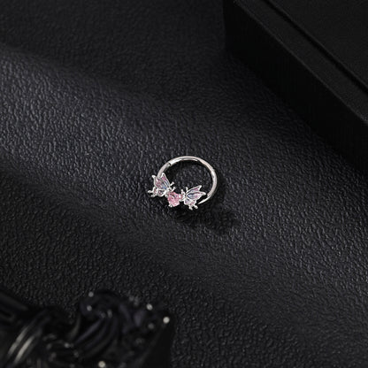 16g Butterfly Nose Ring Pink Zircon Septum Ring Piercing Jewelry