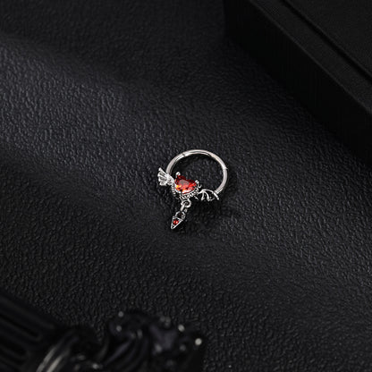 16g Double Wings Nose Ring Red Zircon Septum Ring Piercing Jewelry