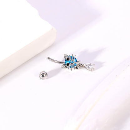 14G Cute Cat Belly Navel Rings Aqua Blue Zirconia Belly Button Rings