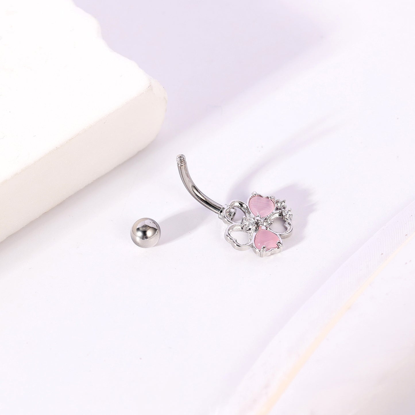 14G Heart Flower Belly Navel Rings Pink Stone Belly Button Rings