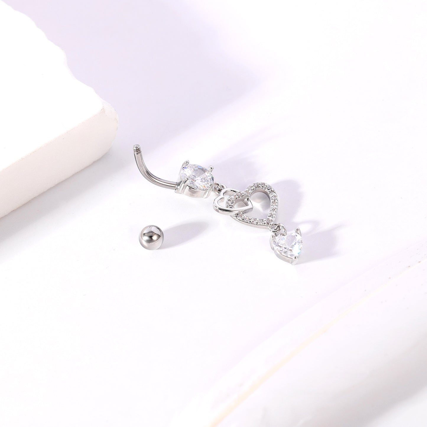 14G Double Heart Belly Navel Rings Dangle Belly Button Rings