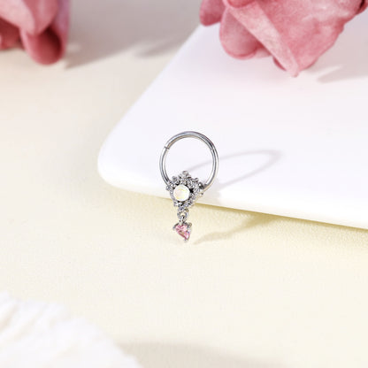 16g Heart Dangle Nose Ring Pink Zircon Septum Ring Piercing Jewelry