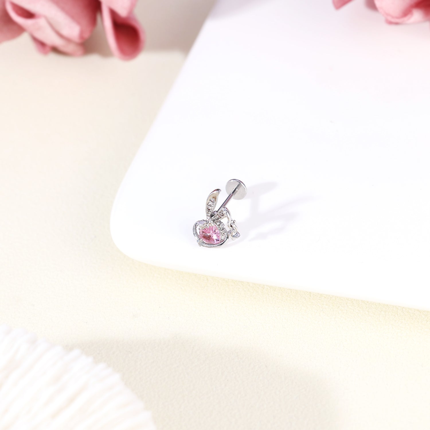 20g Rabbit Labret Ring CZ Stud Earring Conch Helix Lip Piercing