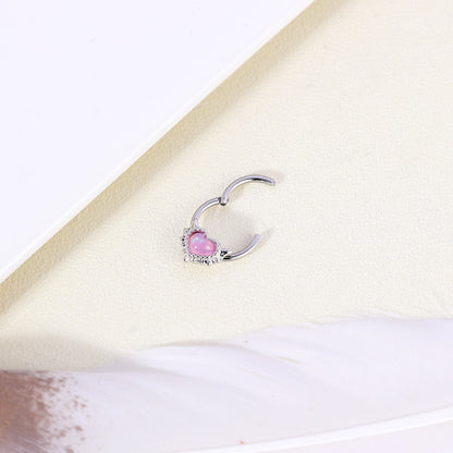 16g Heart Nose Ring Opal Septum Ring Nose Piercing Jewelry