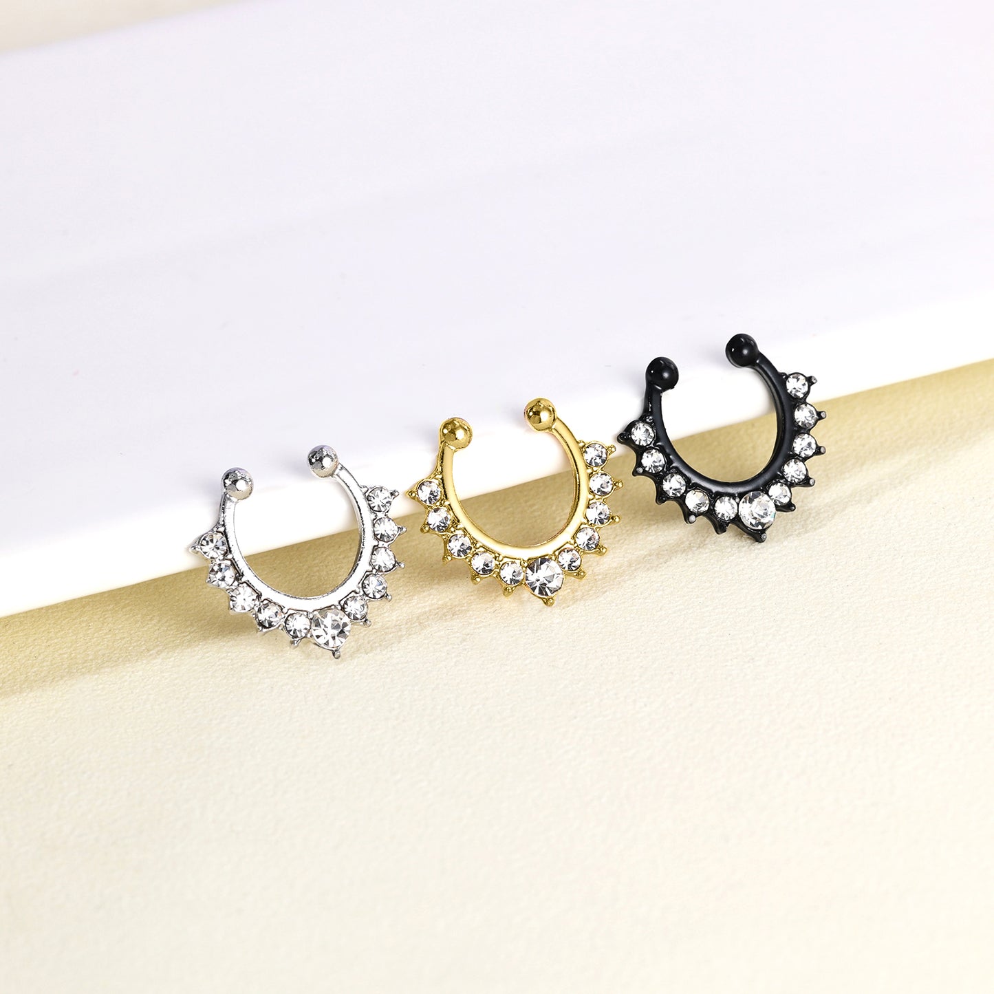 18g Clip on Nose Ring Bling Crystal Septum Ring Non-Piercing Jewelry