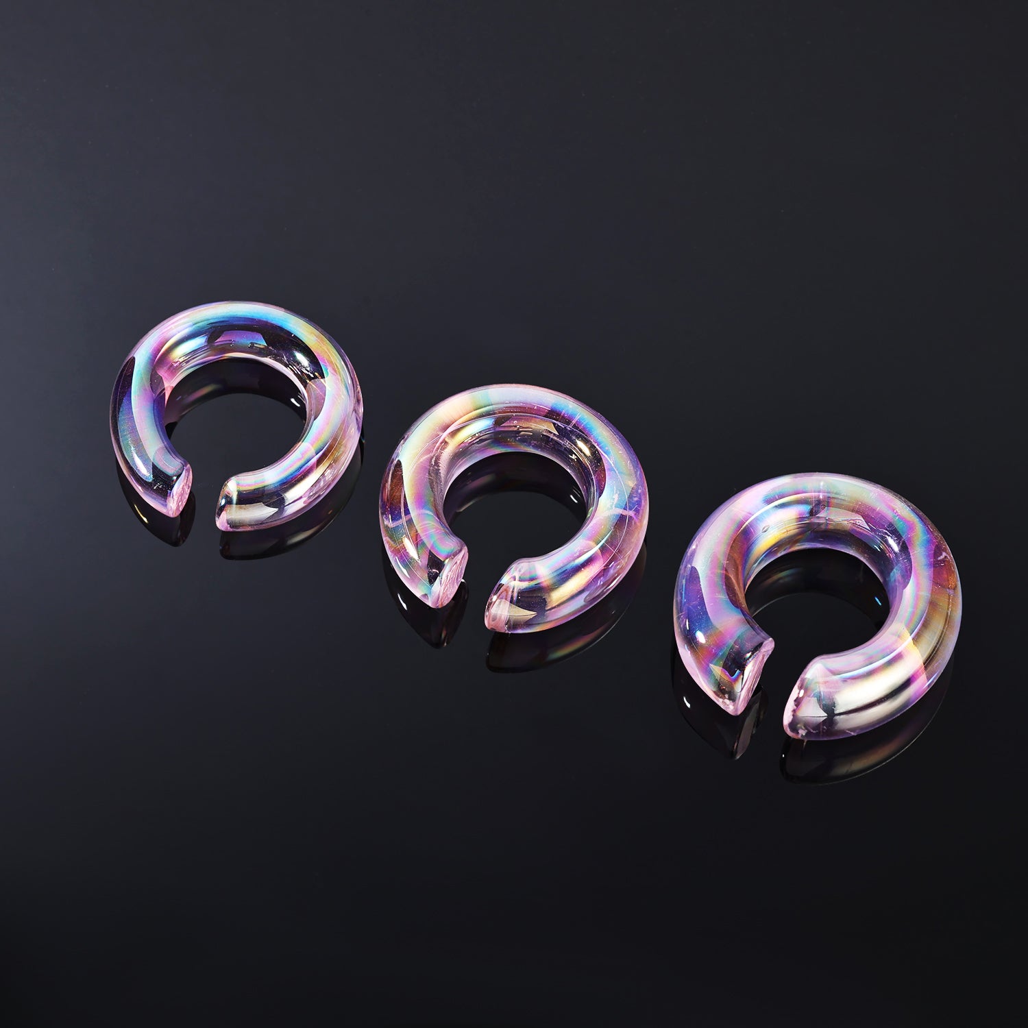 1 Pair C Shaped Ear Plugs Tunnel Pink Glass Stretching Earring Ear Gauge Expanders