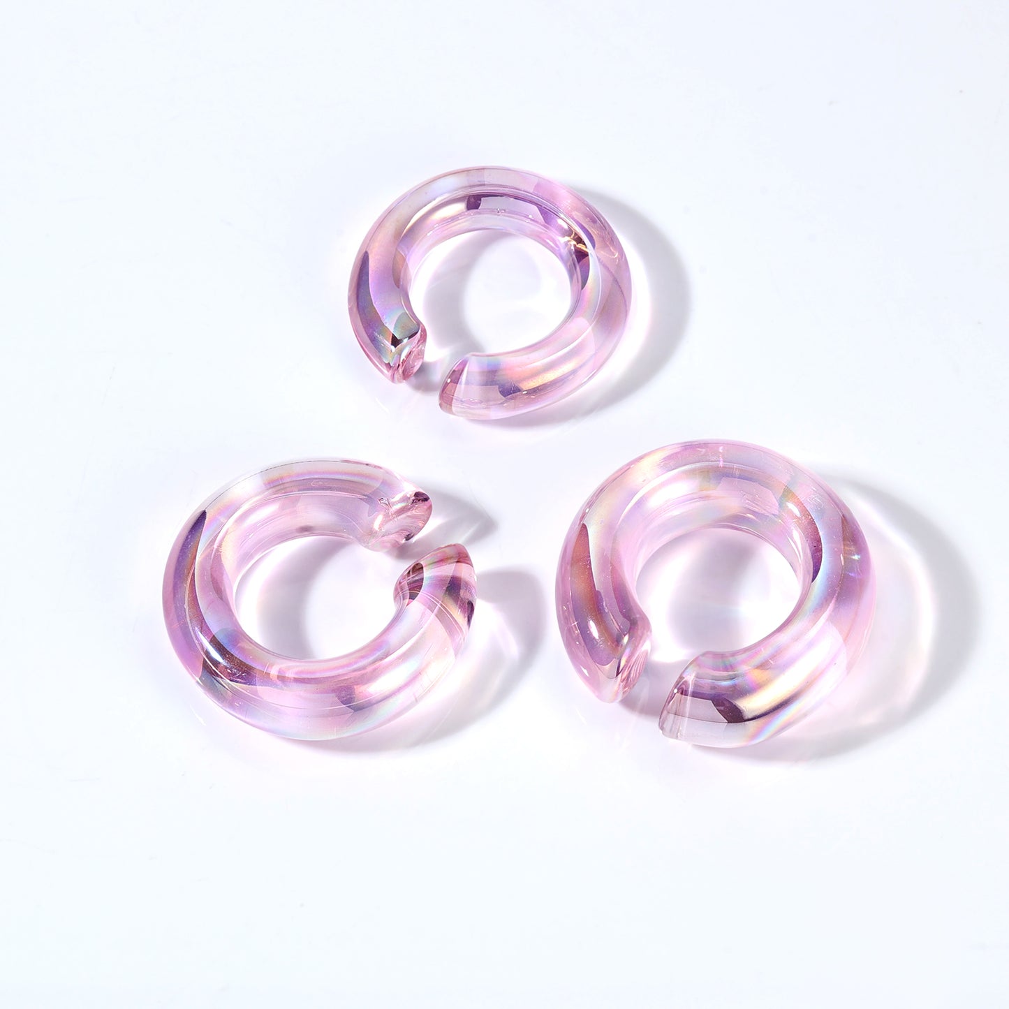 1 Pair C Shaped Ear Plugs Tunnel Pink Glass Stretching Earring Ear Gauge Expanders