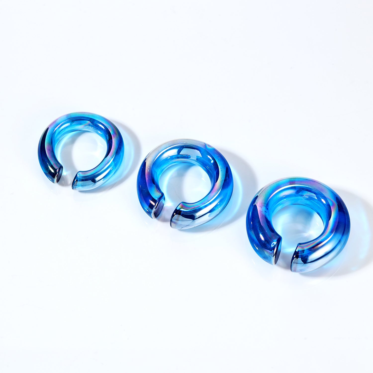 1 Pair C Shaped Ear Plugs Tunnel Blue Glass Stretching Earring Ear Gauge Expanders