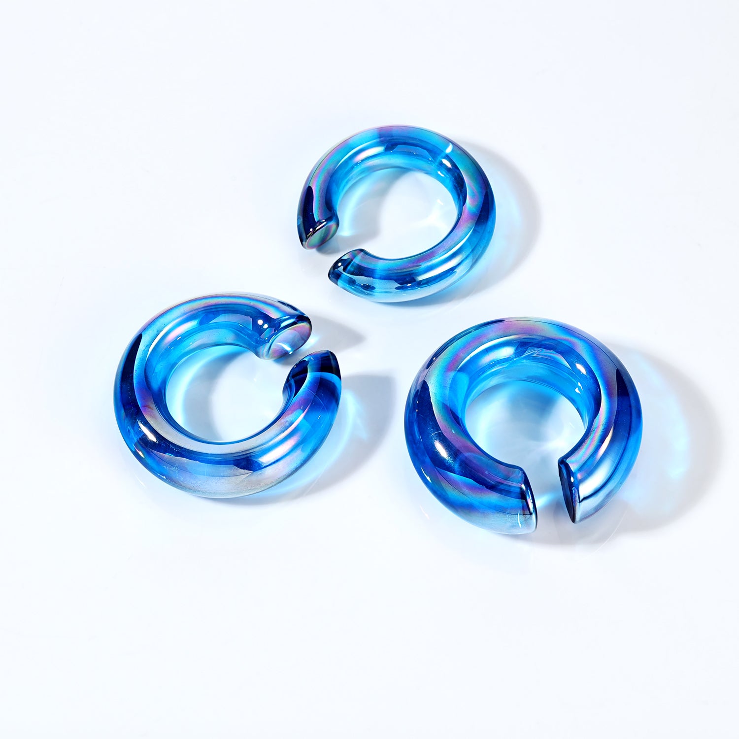 1 Pair C Shaped Ear Plugs Tunnel Blue Glass Stretching Earring Ear Gauge Expanders