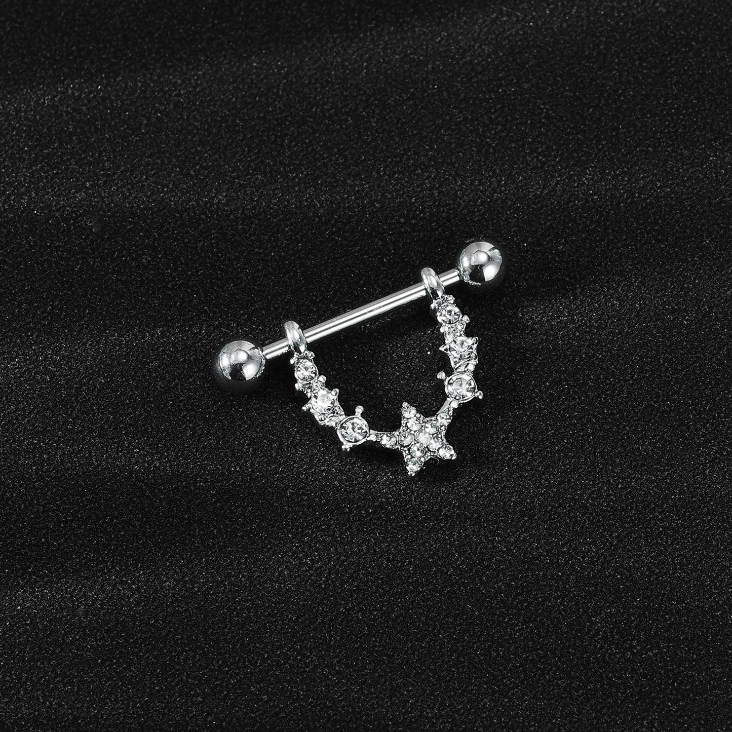 2Pcs 14G Star Nipple Rings Bling Crystal Nipple Piercing Barbell Jewelry