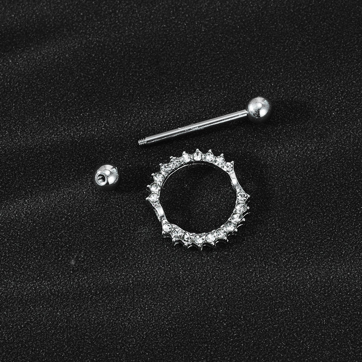 2Pcs 14G Stainless Steel Nipple Rings Bling Crystal Nipple Piercing Barbell Jewelry