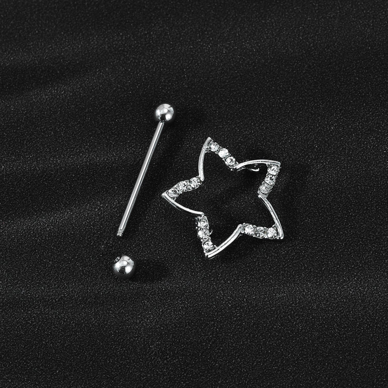 2Pcs 14G Star Nipple Rings Bling Crystal Nipple Piercing Barbell Jewelry