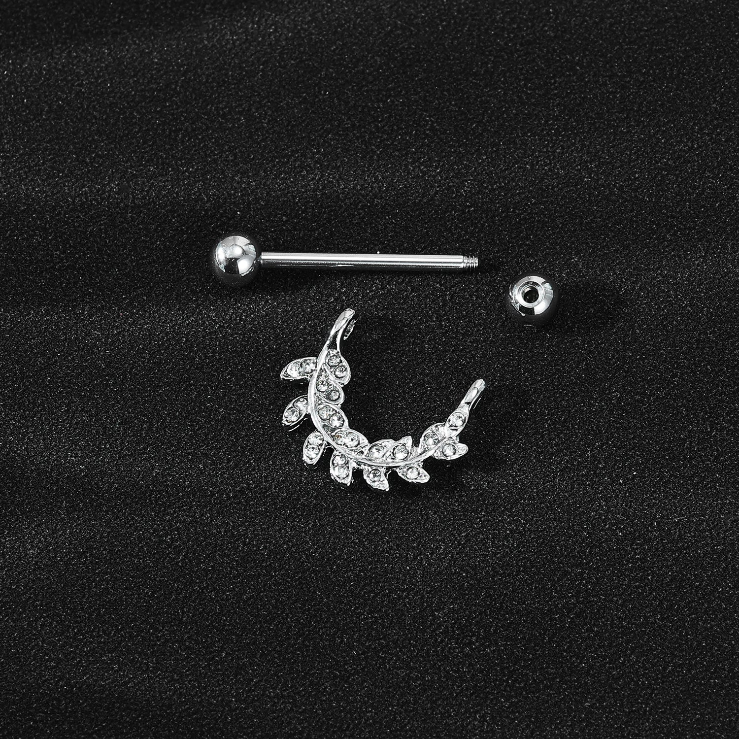 2Pcs 14G Leaves Nipple Rings Bling Crystal Nipple Piercing Barbell Jewelry