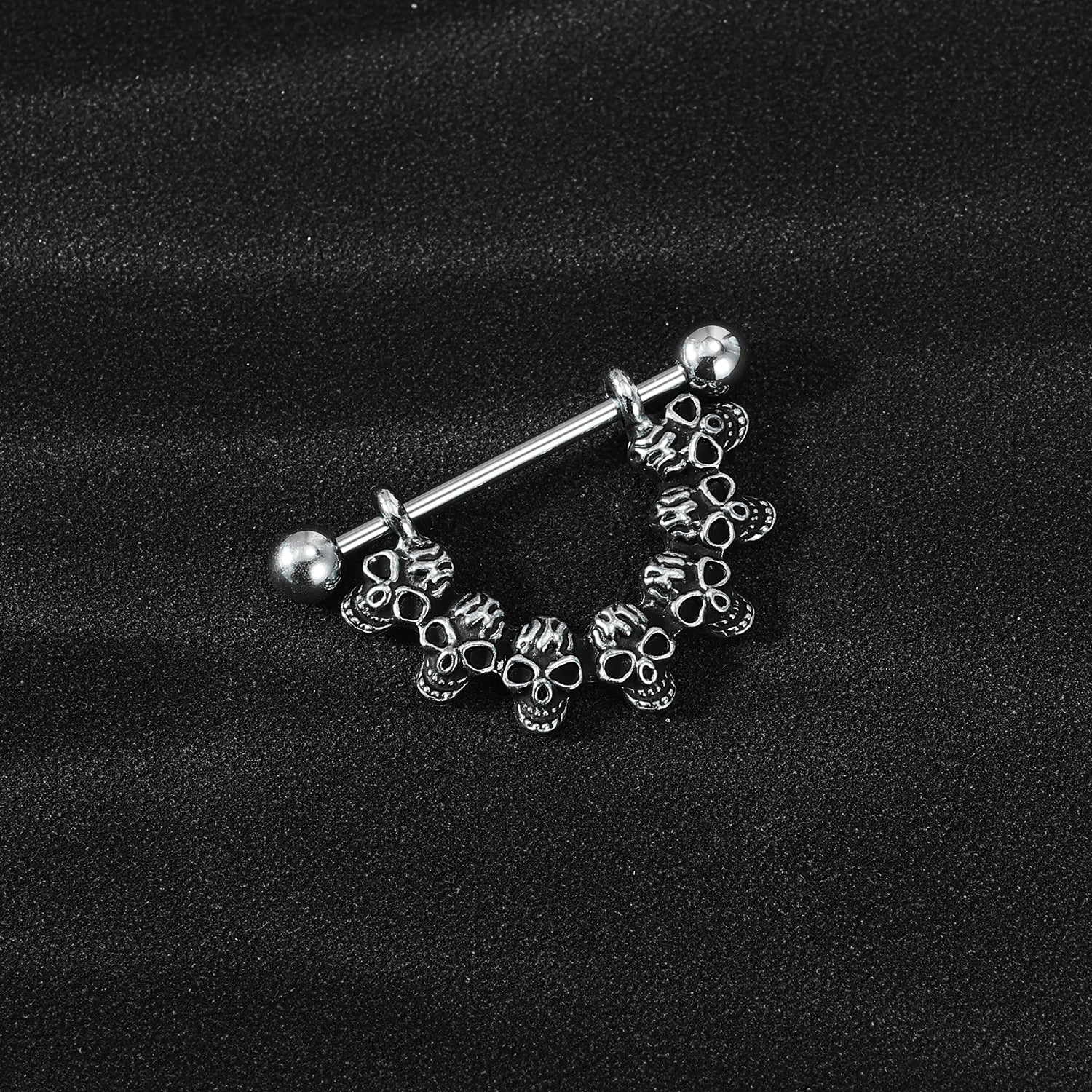 2Pcs 14G Skull Nipple Rings Stainless Steel Nipple Piercing Barbell Jewelry