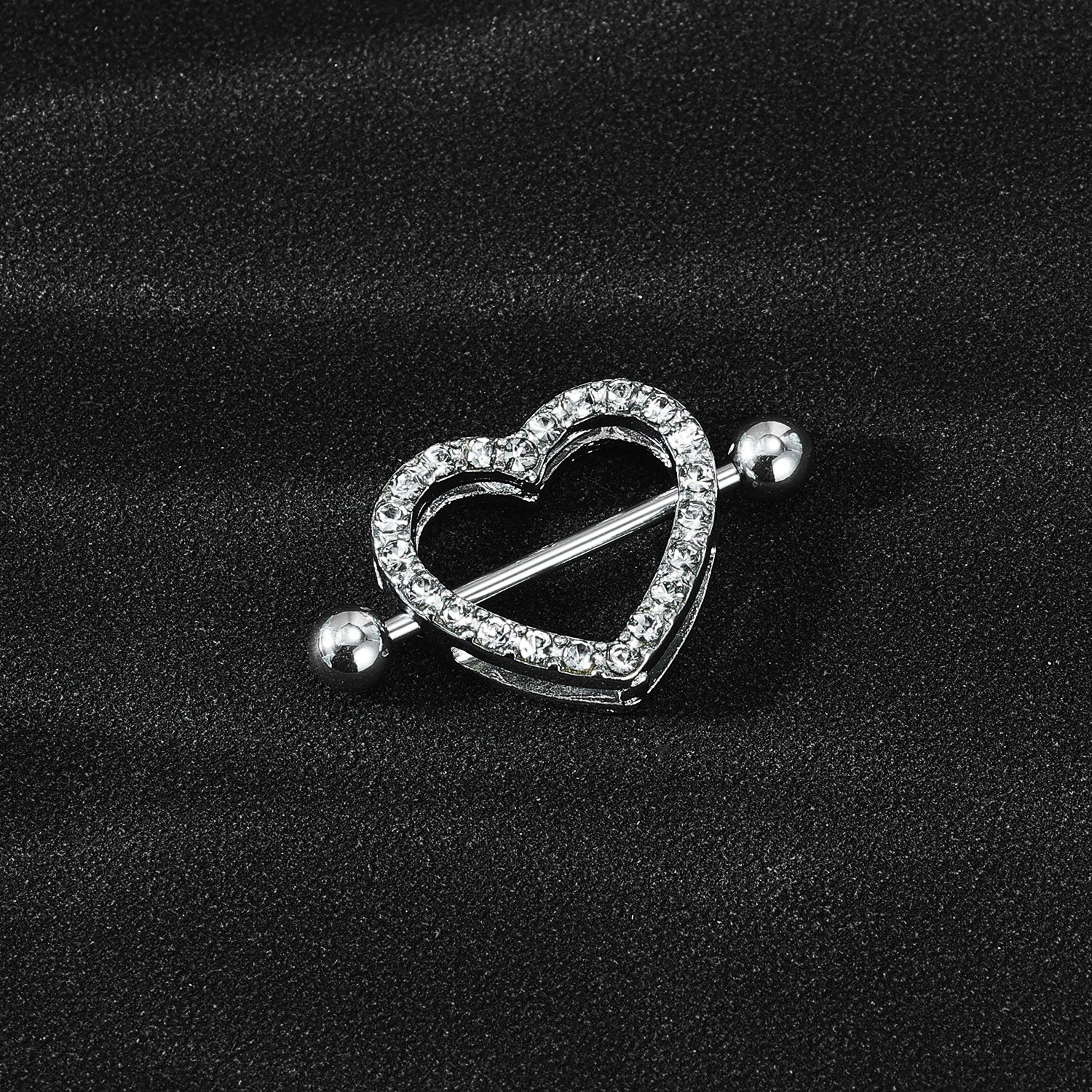 2Pcs 14G Heart Nipple Rings White Crystal Nipple Piercing Barbell Jewelry
