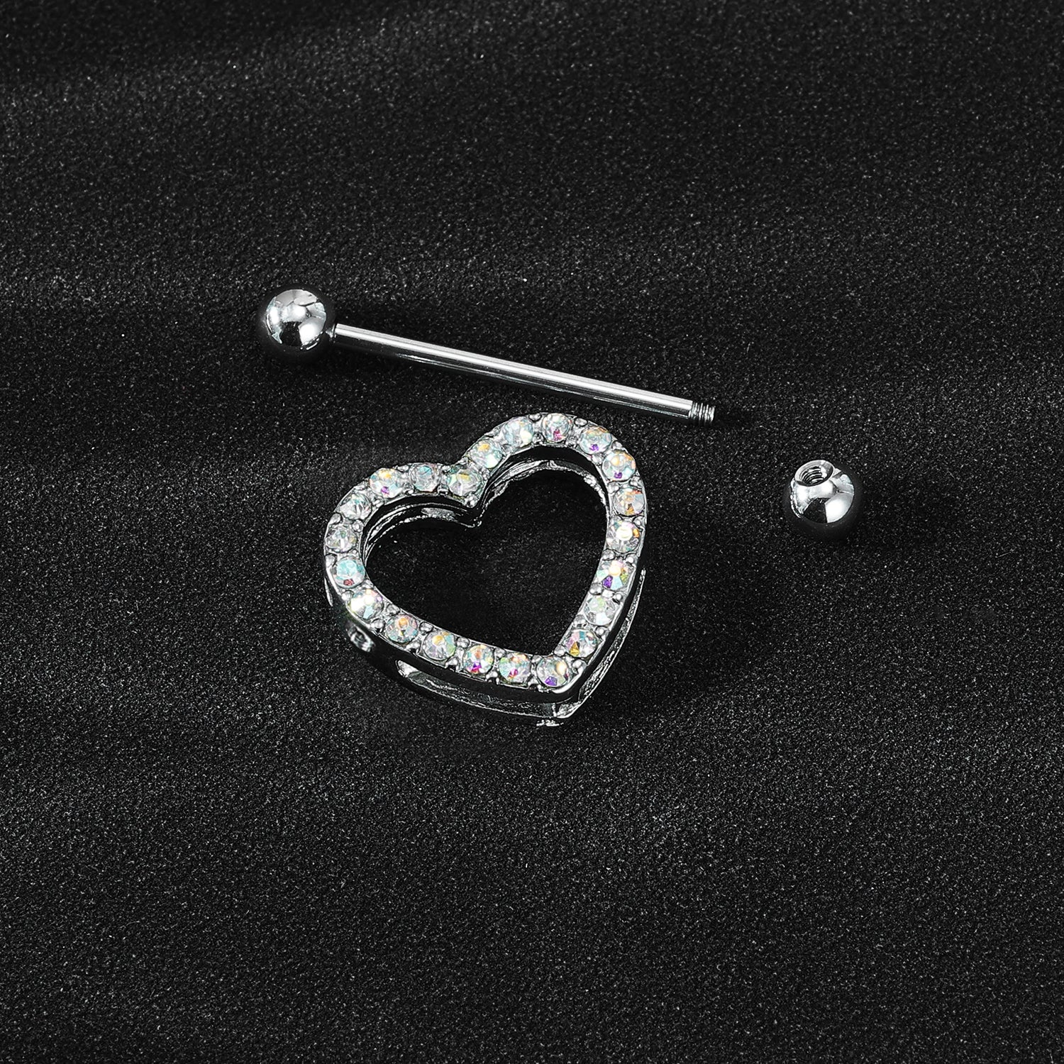 2Pcs 14G Heart Nipple Rings AB White Crystal Nipple Piercing Barbell Jewelry