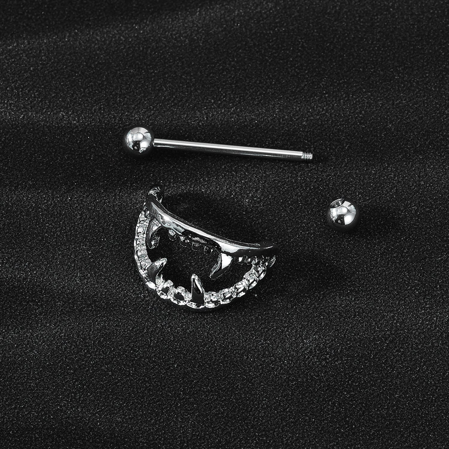 2Pcs 14G Fangs Nipple Rings Stainless Steel Nipple Piercing Barbell Jewelry