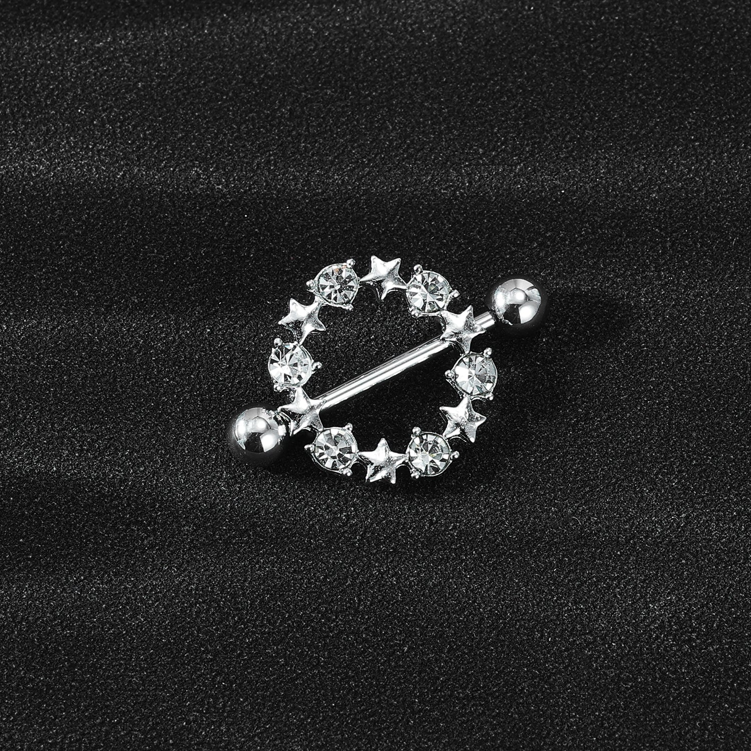 2Pcs 14G Star Nipple Rings Bling Crystal Nipple Piercing Barbell Jewelry
