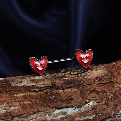 2Pcs 14G Heart Nipple Rings Smiling Face Nipple Piercing Barbell Jewelry