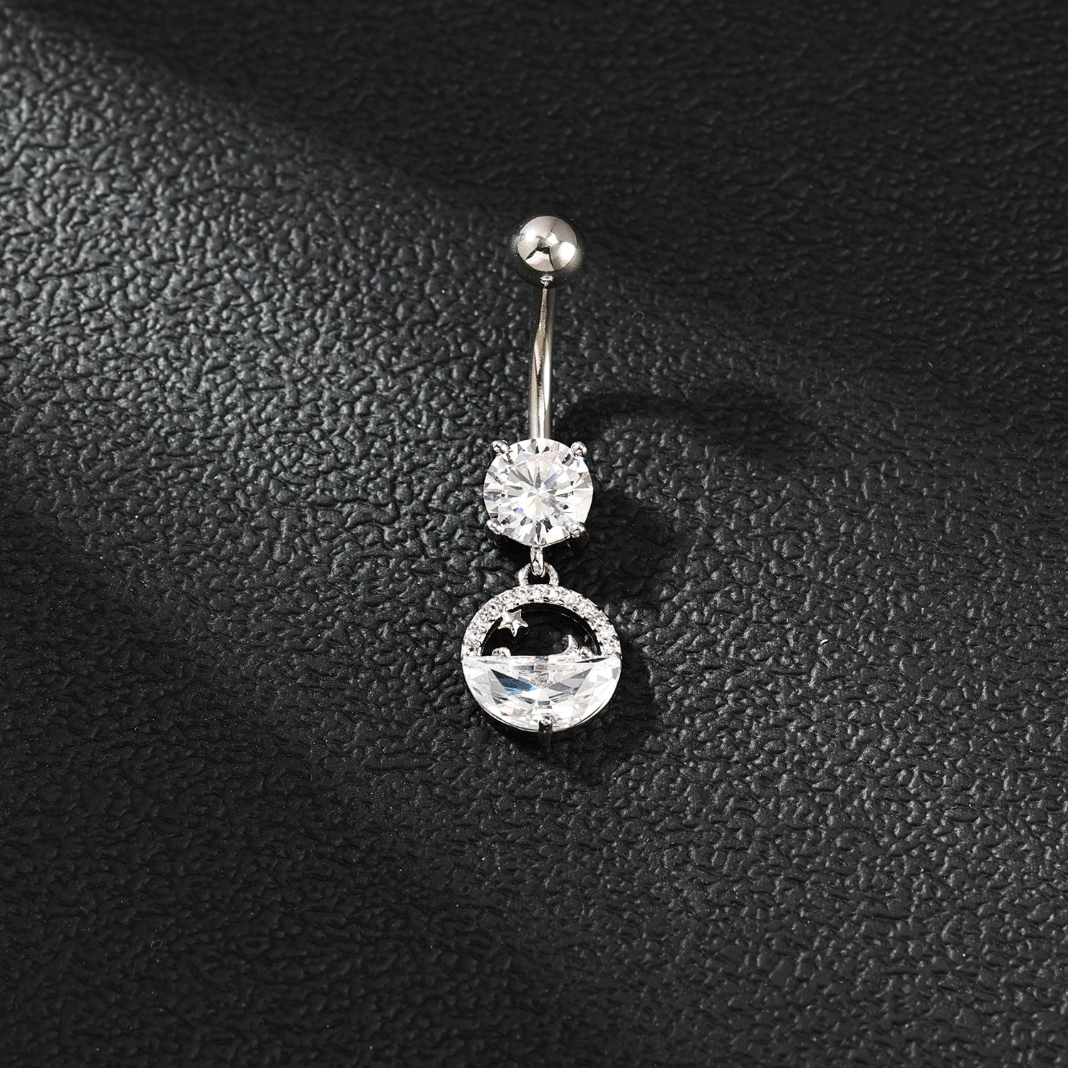 14G Moon Star Dangle Belly Navel Rings Clear Zircon Belly Button Rings