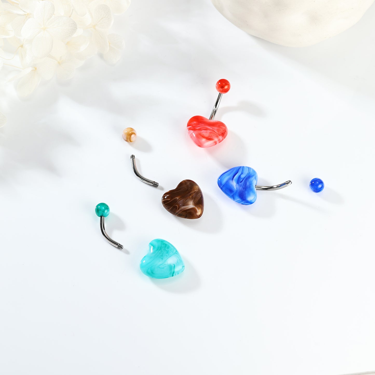 14G Heart Belly Navel Rings Acrylic Belly Button Rings Barbell Piercing