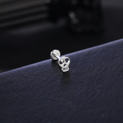 16g Skull Labret Ring Flat Back Stud Earring Conch Helix Lip Piercing