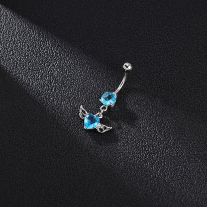 14G Double Wing Dangle Belly Navel Rings Blue Zirconia Belly Button Rings