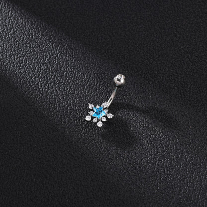 14G Snowflake Belly Navel Rings CZ Crystal Belly Button Rings