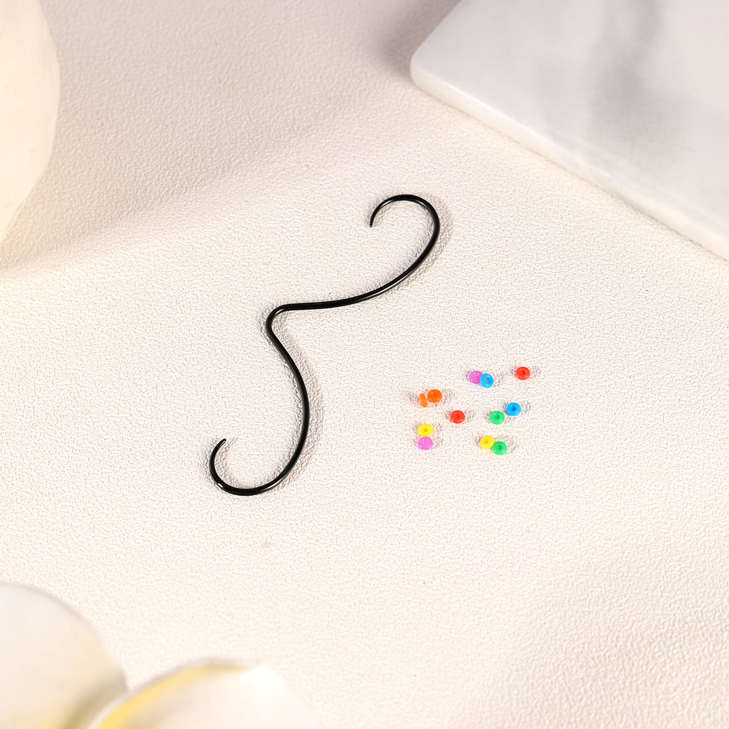 14G/16G Black Mustache Septum Ring Nose Piercing Jewelry with Rainbow Bead