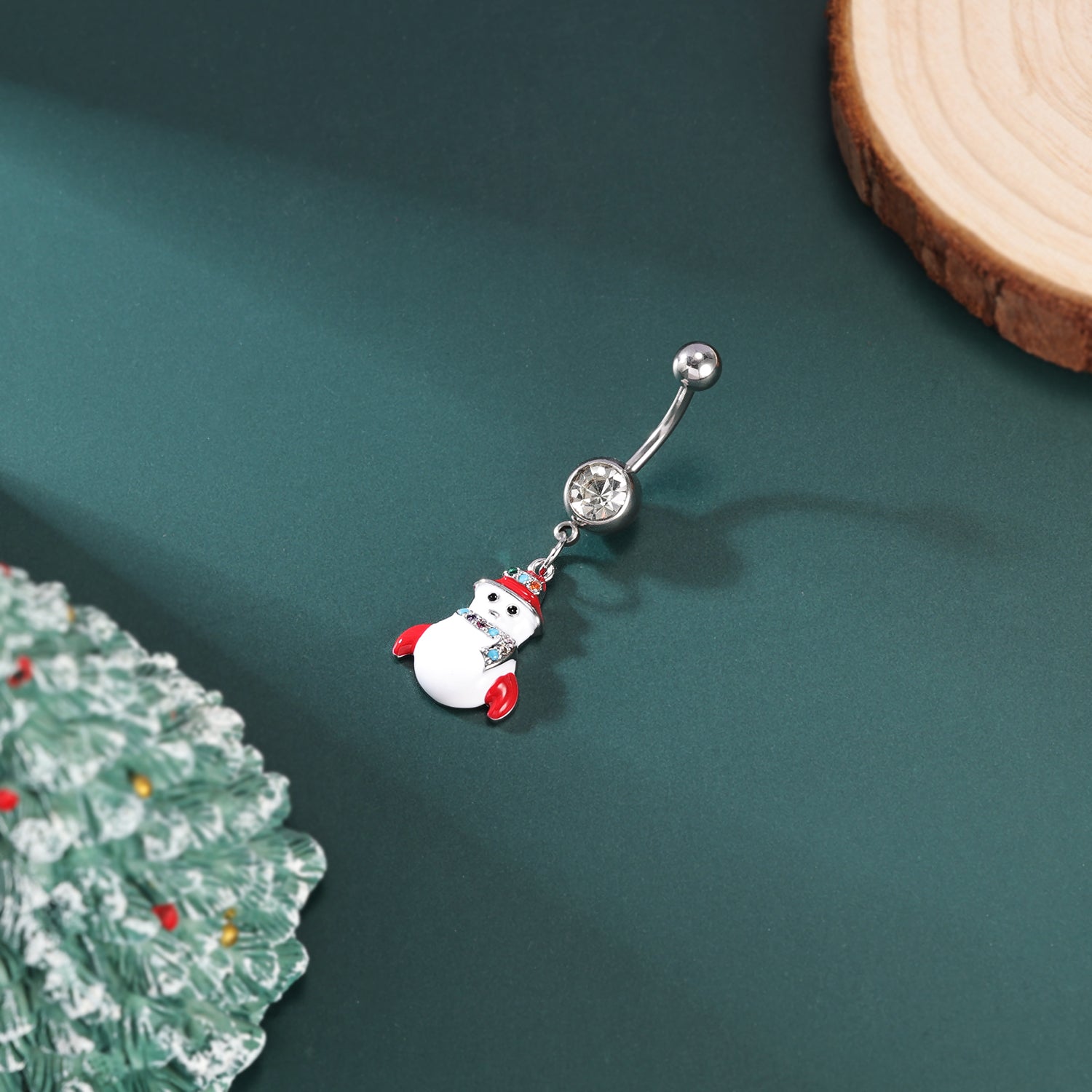 14G Snowman Belly Navel Rings Bling Crystal Belly Button Rings Christmas Jewelry