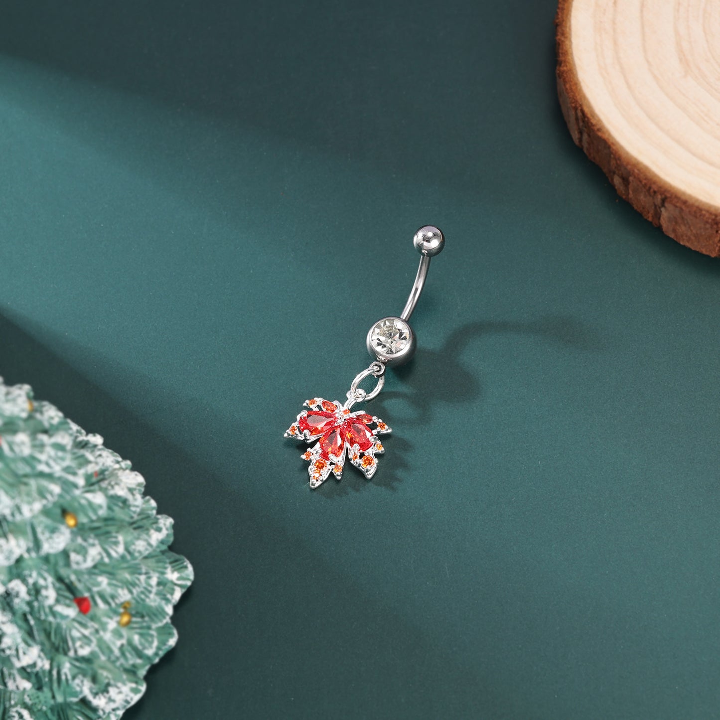 14G Maple Leaves Belly Navel Rings Red Zircon Belly Button Rings