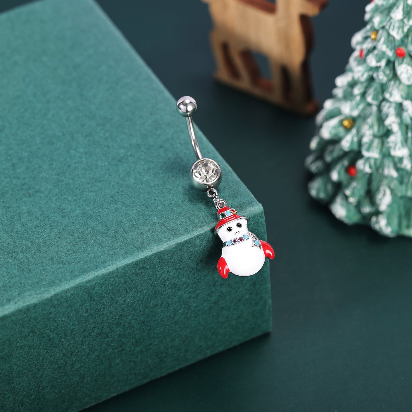 14G Snowman Belly Navel Rings Bling Crystal Belly Button Rings Christmas Jewelry