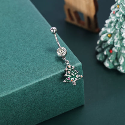 14G Christmas Tree Belly Navel Rings Bling Crystal Belly Button Rings