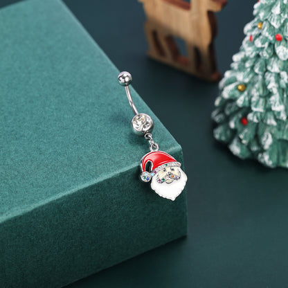 14G Santa Claus Belly Navel Rings Bling Crystal Belly Button Rings Christmas Jewelry