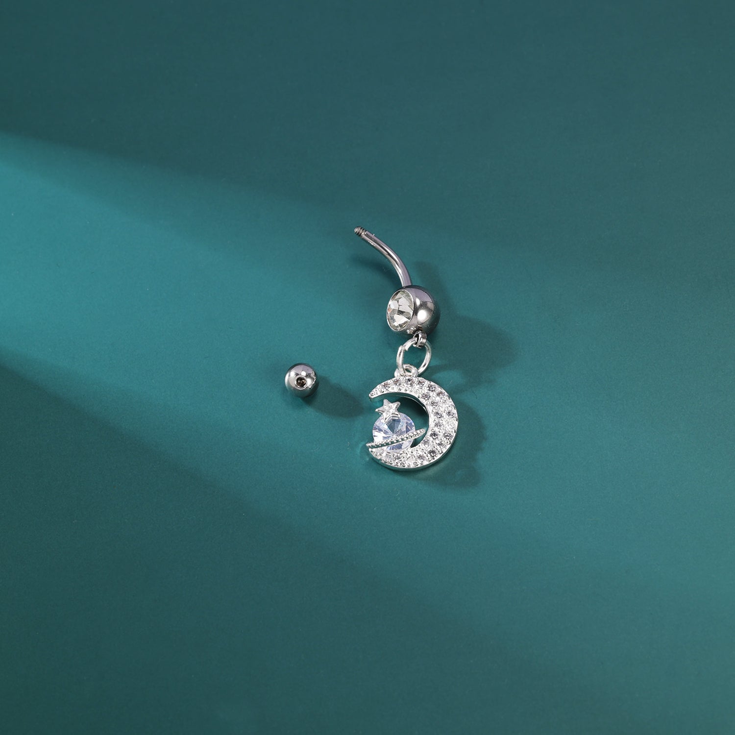 14G Moon Star Dangle Belly Navel Rings CZ Crystal Belly Button Rings