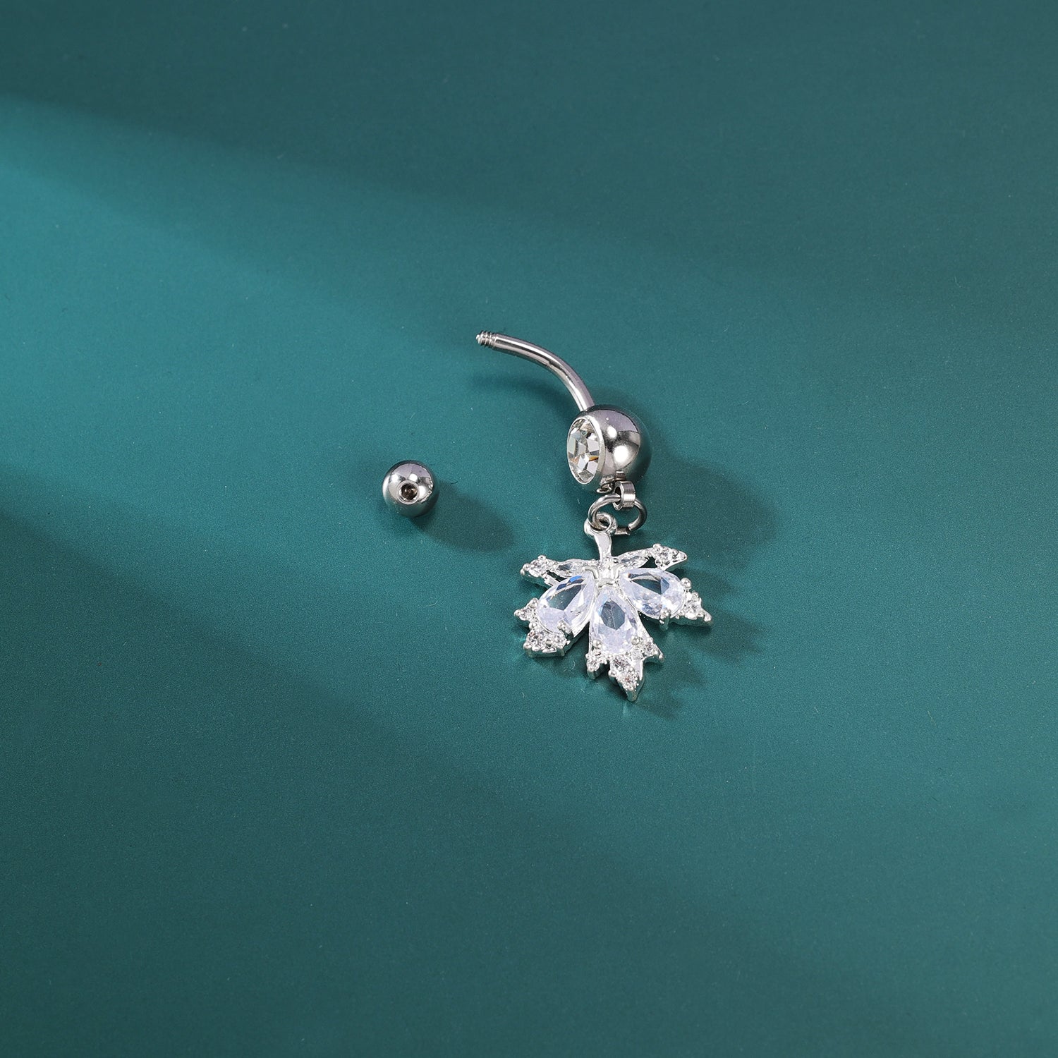 14G Maple Leaves Belly Navel Rings Clear Zircon Belly Button Rings