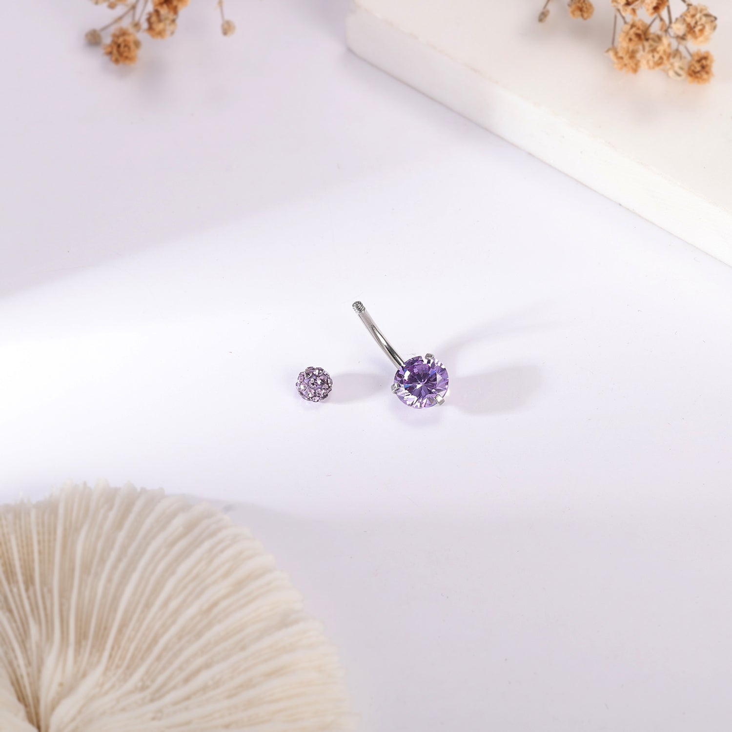 14G Stainless Steel Belly Navel Rings Purple Zircon Belly Button Rings