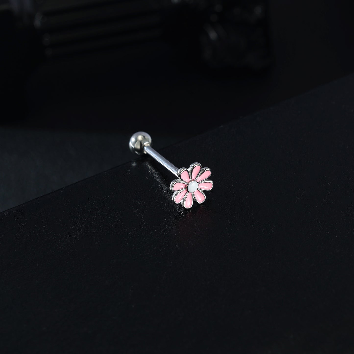 14g Pink Flower Tongue Ring Threaded Tongue Piercing Barbell Jewelry